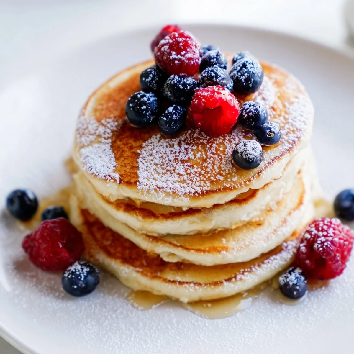 A stack of delightful Fluffy Ricotta Pancakes, boasting creamy texture, perfect for a cozy brunch spread.