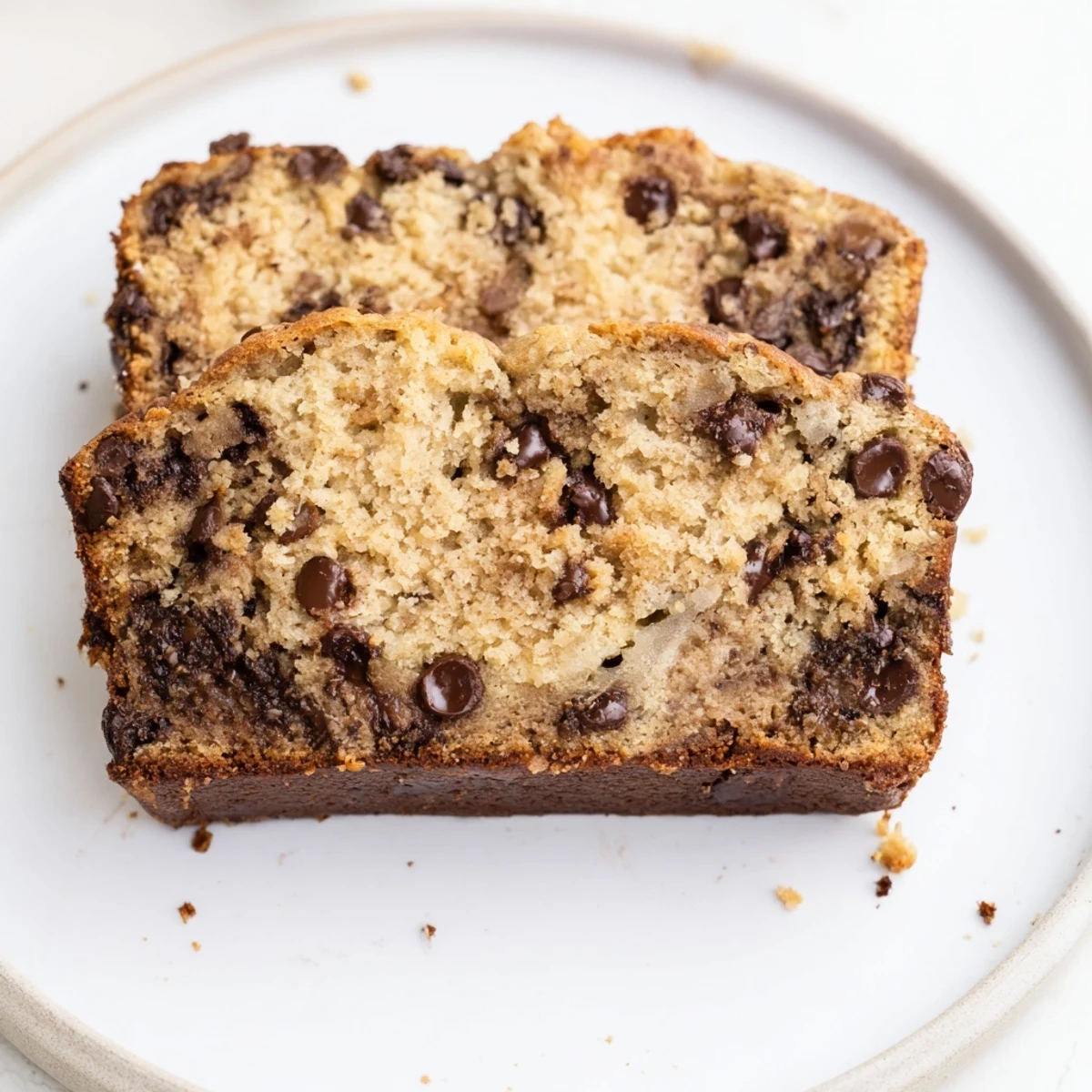 Freshly baked chocolate chip banana bread, smelling of sweet banana and rich chocolate flavors for dessert.
