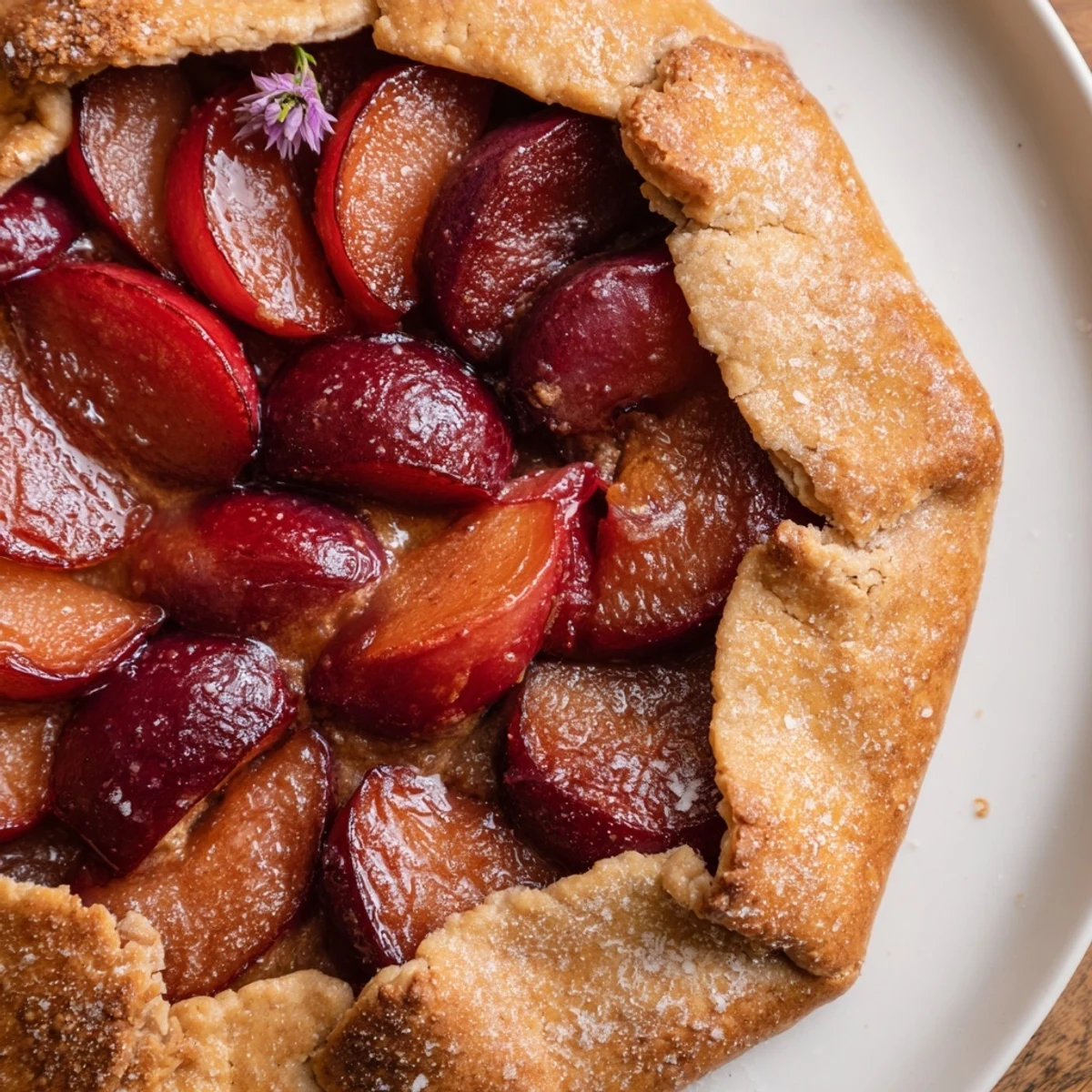 Golden, buttery crust encircles plump, glazed plums in this homemade Honey and Plum Galette.
