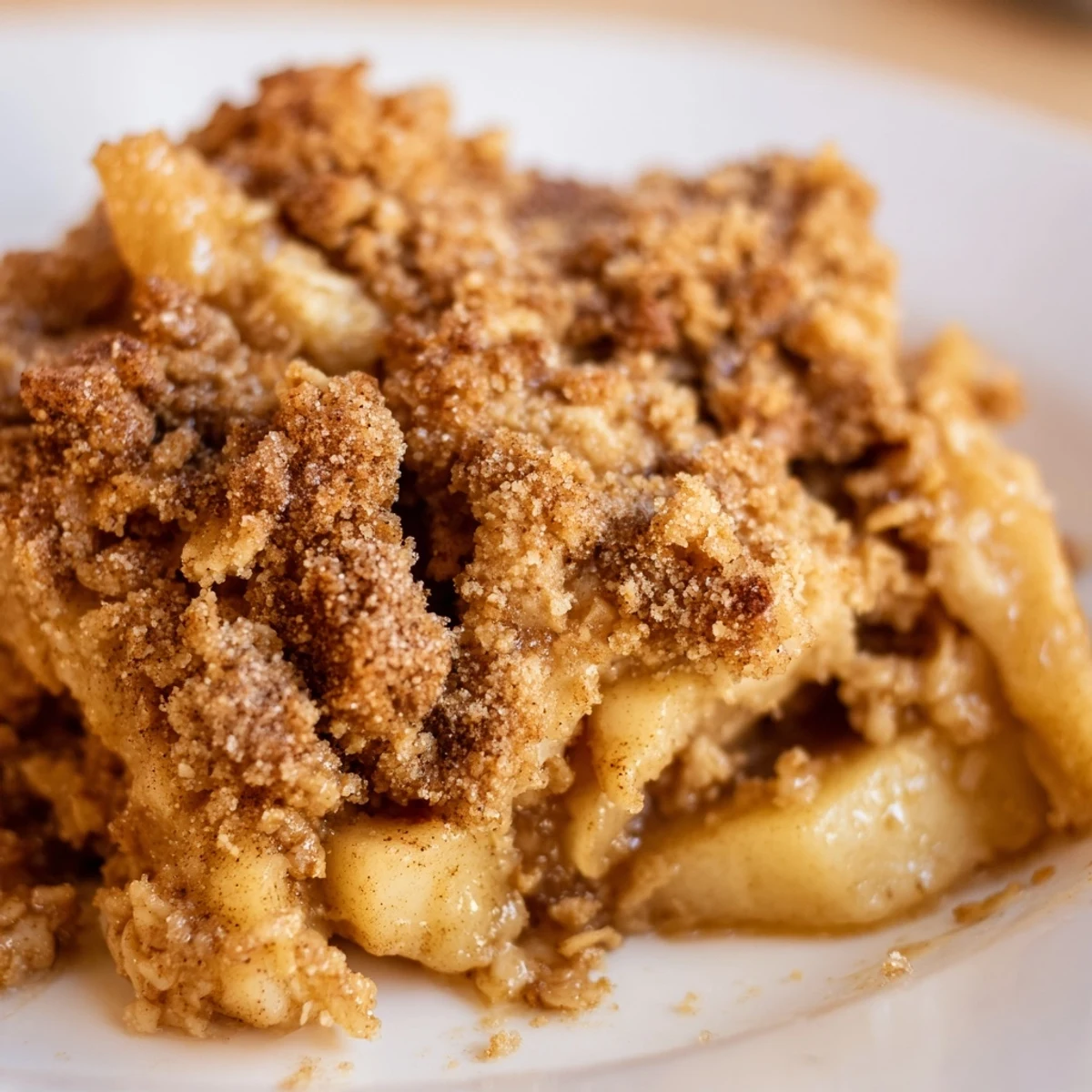 A close-up shot of a freshly baked, delicious Soft Crumb Apple Crisp, perfect for autumn.