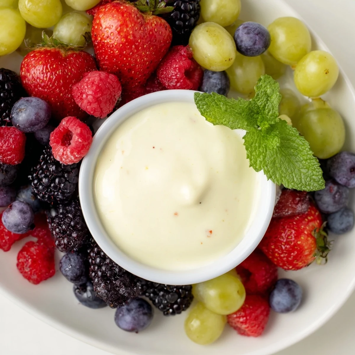 Vibrant Mistletoe Kiss Berry Dip Board: fresh fruit and a sweet, lemon-kissed dip is perfect party food.