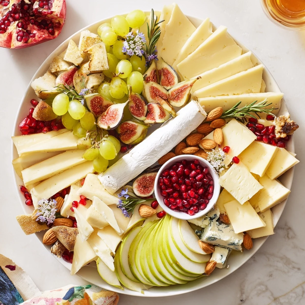 Imagine a vibrant Star of Bethlehem cheese platter: Manchego, blue cheese, and figs arranged as a holiday appetizer.