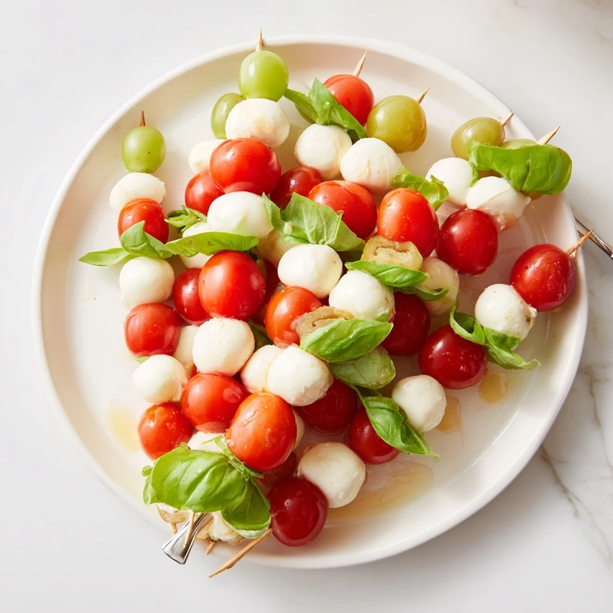 Vibrant Caprese Skewer Tree featuring juicy tomatoes, creamy mozzarella, and a balsamic drizzle.