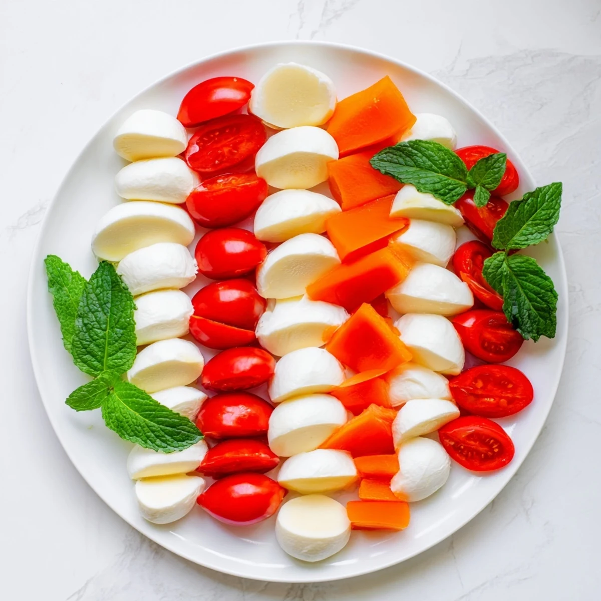 Peppermint Stripe Celebration platter with vibrant red berries and creamy, white cheeses, ready to serve.