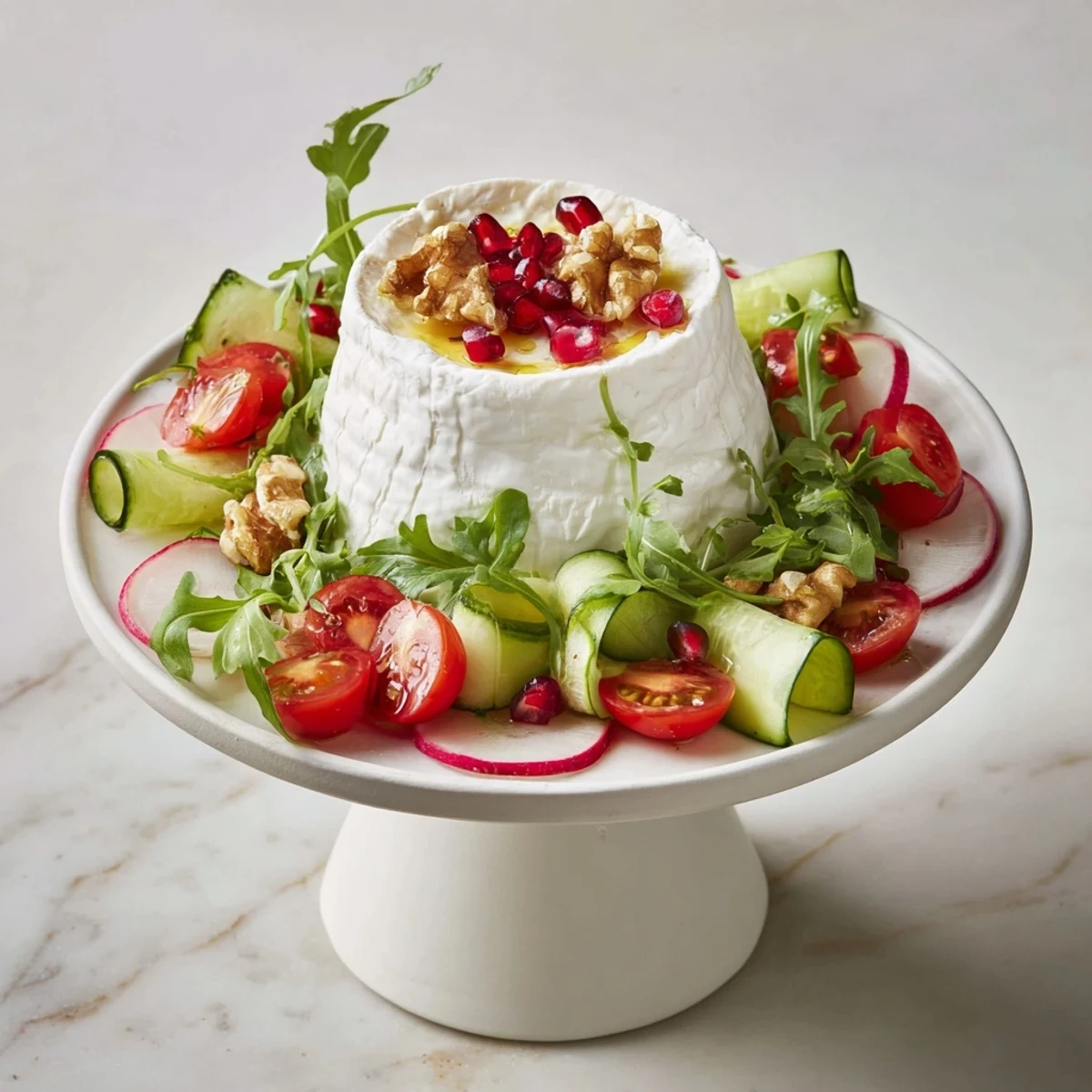 Visually stunning The Zenith Point salad with creamy cheese wheel centerpiece and fresh ingredients.