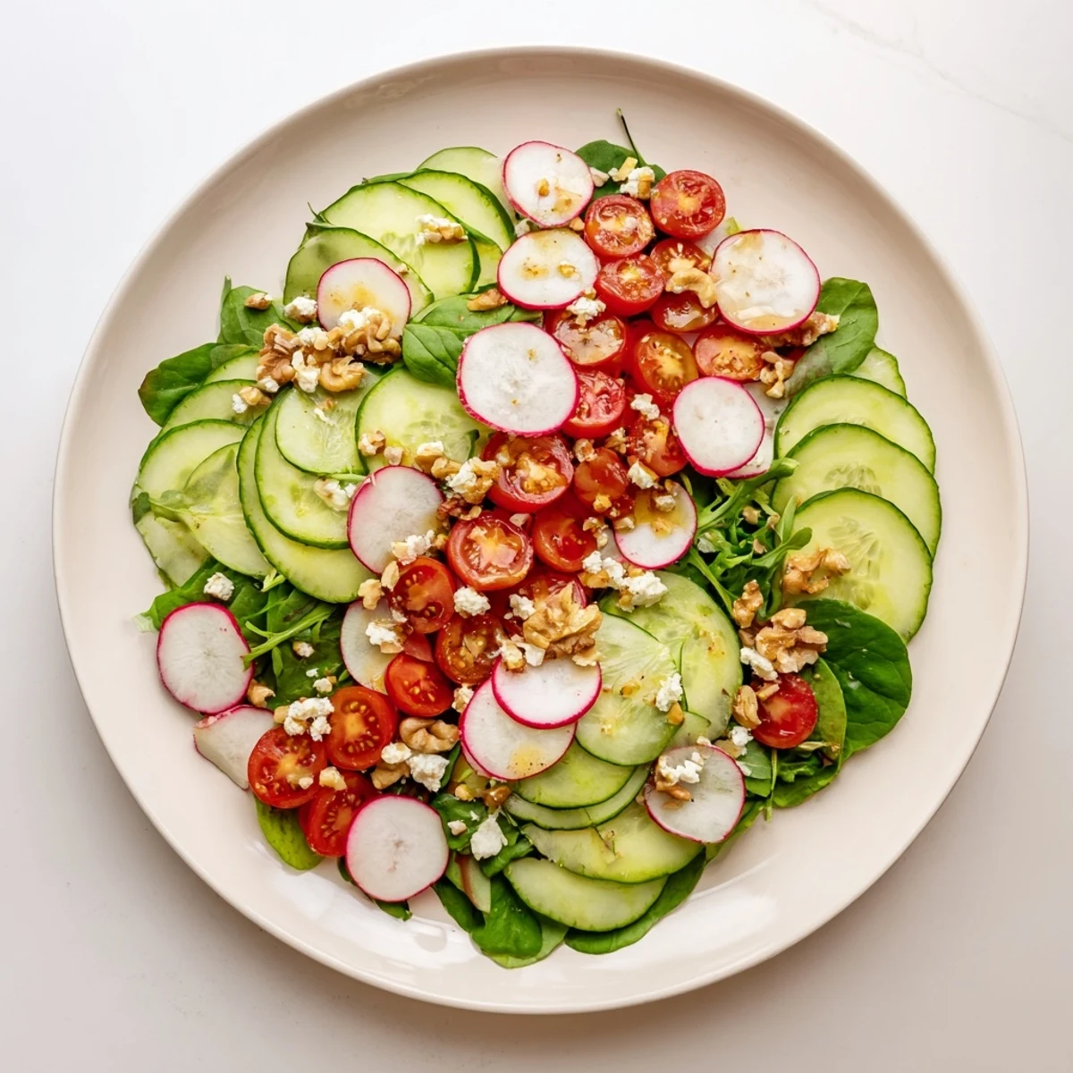 Delectable Fibonacci Fan Salad on a platter, showcasing the golden spiral's stunning visual appeal.