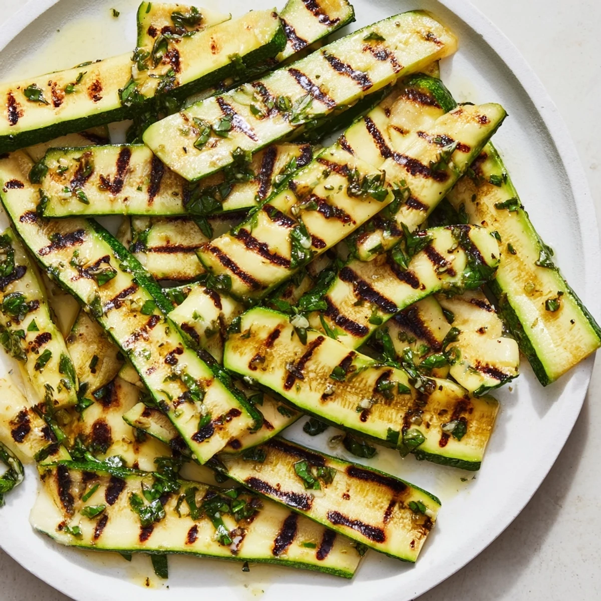 Freshly grilled Garlic Herb Grilled Zucchini, a healthy vegetarian side dish perfect for summertime grilling.