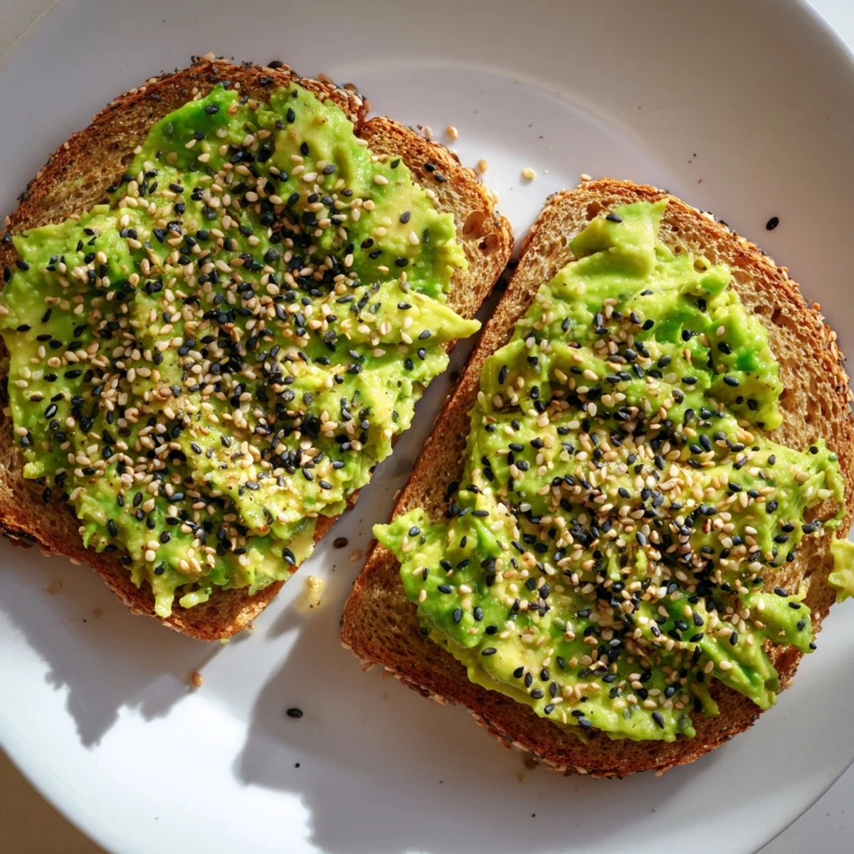 Creamy avocado toast with everything seasoning, a colorful breakfast with crunchy seeded toast.