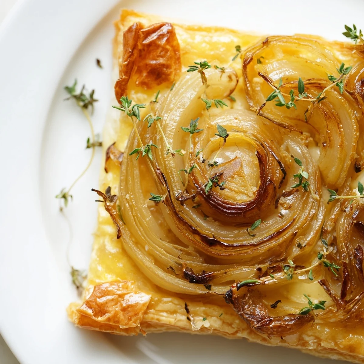 Warm, rustic caramelized onion tart; savory onions baked and topped with melted Gruyère cheese.