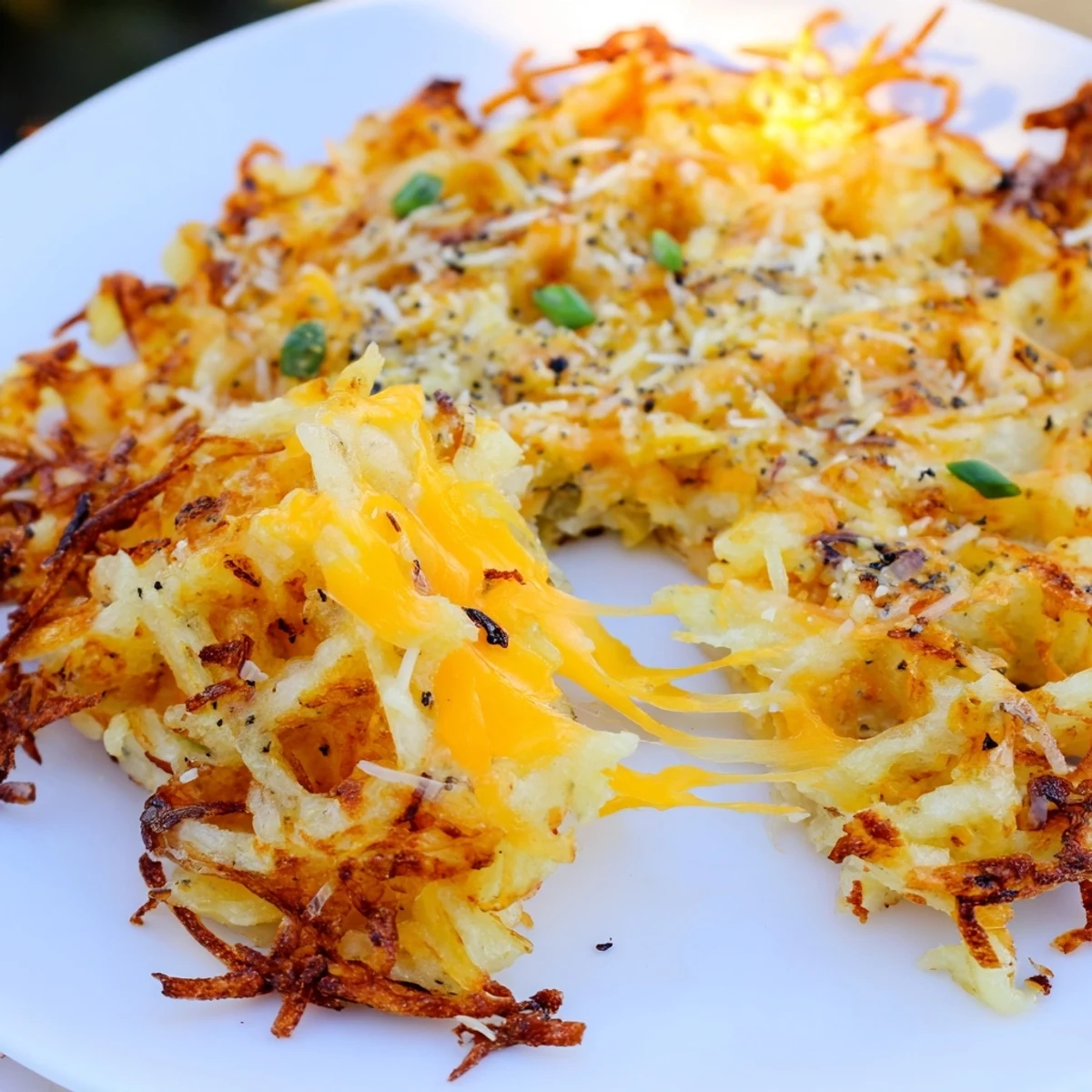 Shredded potatoes and melted cheddar make these delightful Cheesy Hash Brown Waffles a savory treat.