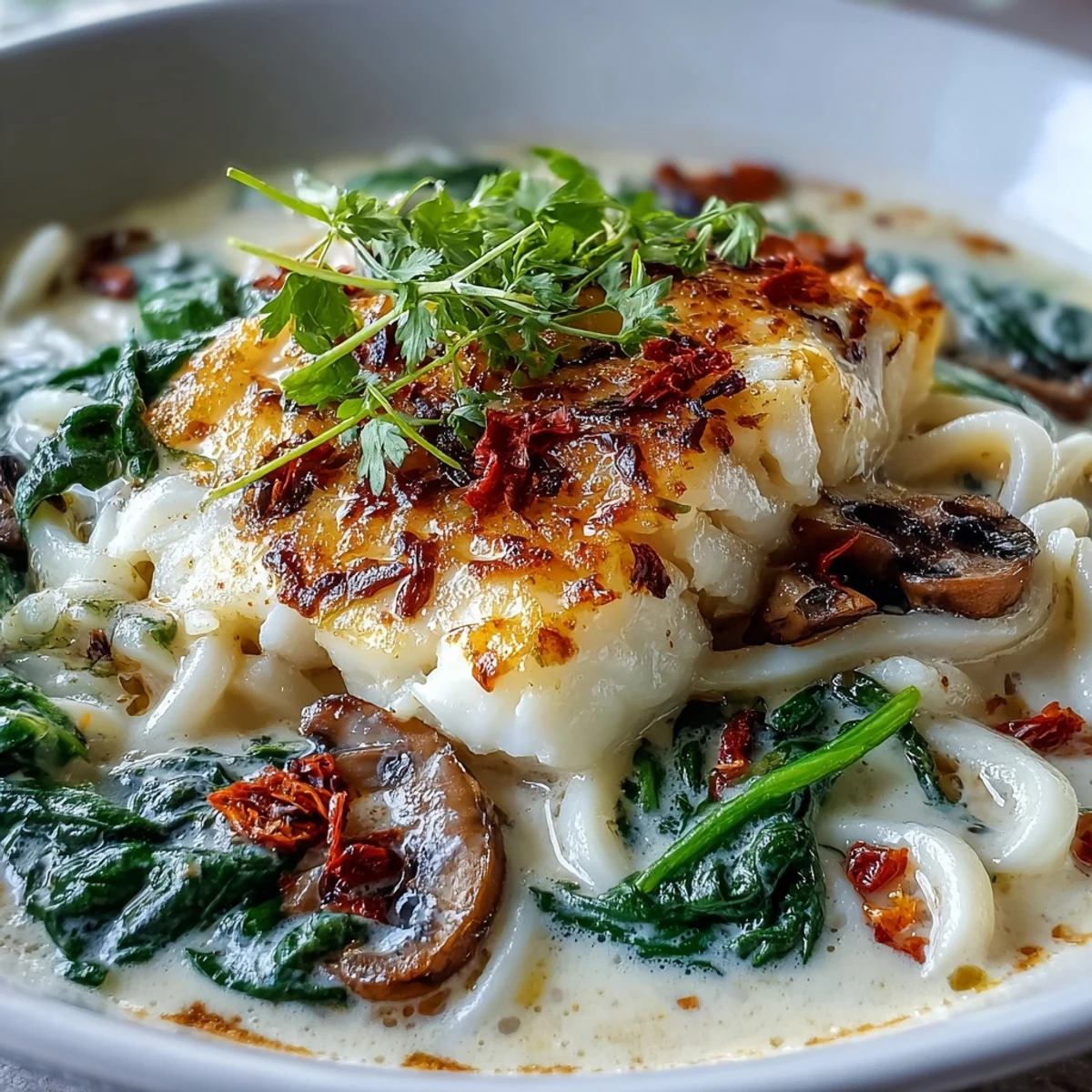 Poached Cod With Spiced Coconut Broth and Udon Noodles steaming in a cozy bowl, ready for a quick, nourishing dinner.