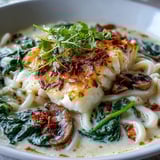 Poached Cod With Spiced Coconut Broth and Udon Noodles steaming in a cozy bowl, ready for a quick, nourishing dinner.