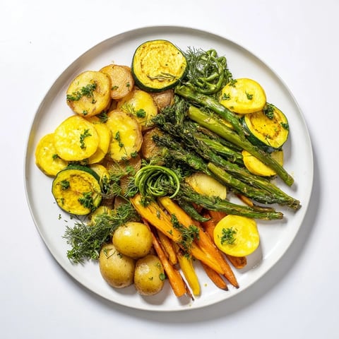 Golden-brown Light Herb & Fern-Inspired Roasted Vegetable Platter bursting with fresh herbs, ready to serve.