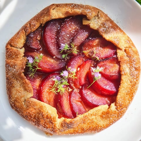 Honey and Plum Galette: A rustic galette with glistening plums and golden, flaky crust.