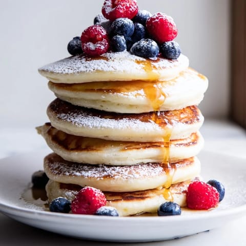 These homemade Fluffy Ricotta Pancakes are cooked golden brown and served warm with maple syrup.