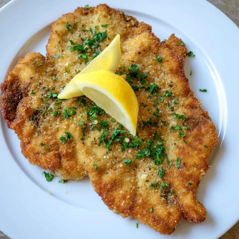 Crispy and tender: imagine this classic Austrian Wiener Schnitzel with a juicy inside and golden crust.