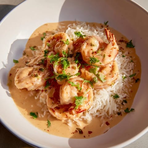Spicy Cajun shrimp bathed in a velvety cream sauce, served over aromatic jasmine rice for a comforting, flavor-packed bowl perfect for a quick weeknight dinner.