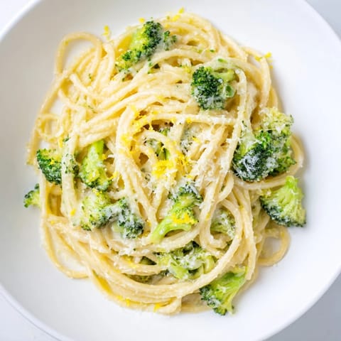 Steaming One-Pot Lemon Broccoli Pasta in a wide skillet with bright green florets and silky sauce.  