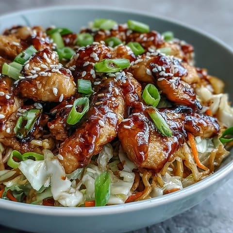 A hearty serving of Egg Roll Bowls with Chicken and Cabbage, drizzled with chili crisp and paired with fluffy white rice.
