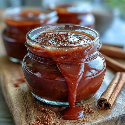 Homemade Guava BBQ Sauce From Scratch simmered in a saucepan until thick and glossy with aromatic spices.