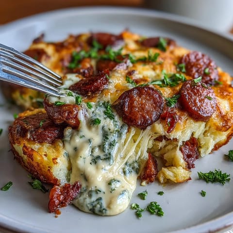 Overnight Amish Breakfast Casserole with Sausage and Cheese, a hearty make-ahead dish for feeding a crowd at brunch.