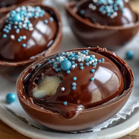 Homemade Peanut Butter Easter Eggs with creamy filling dipped in glossy chocolate and sprinkles for festive spring fun.