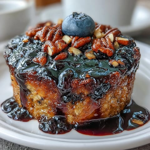 A warm, comforting single-serve baked oatmeal bursting with juicy blueberries and sweetened naturally with maple syrup.  