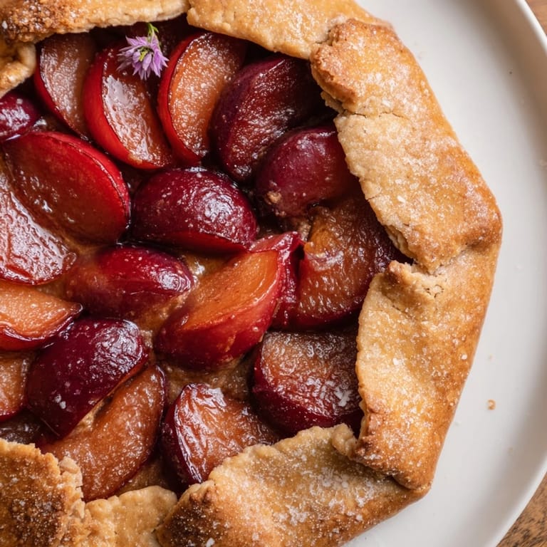 Golden, buttery crust encircles plump, glazed plums in this homemade Honey and Plum Galette.