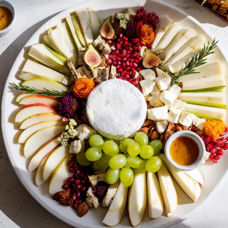 This Star of Bethlehem cheese platter features creamy Brie, grapes, and a drizzle of honey, delicious and ready to serve.