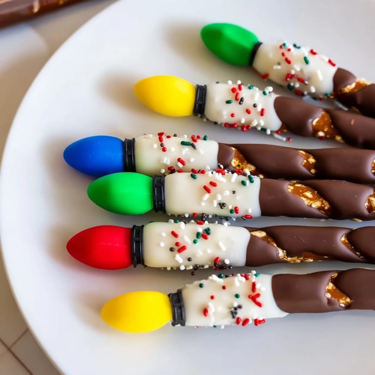 Sweet and salty No-Bake Pretzel Sticks Christmas Lights with vibrant candy melts, ready to enjoy.