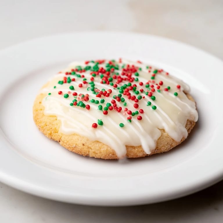 Close-up of freshly baked Holiday Cookies with Icing Drizzle, a delicious homemade treat, perfect for the holidays.