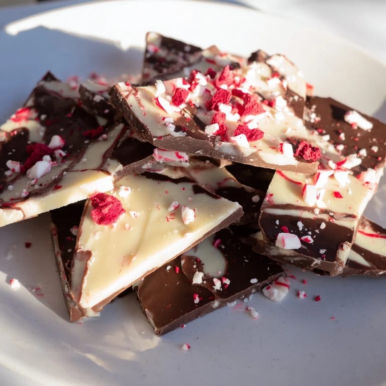 Beautifully arranged Peppermint Bark shards, a perfect no-bake dessert for serving family and friends.