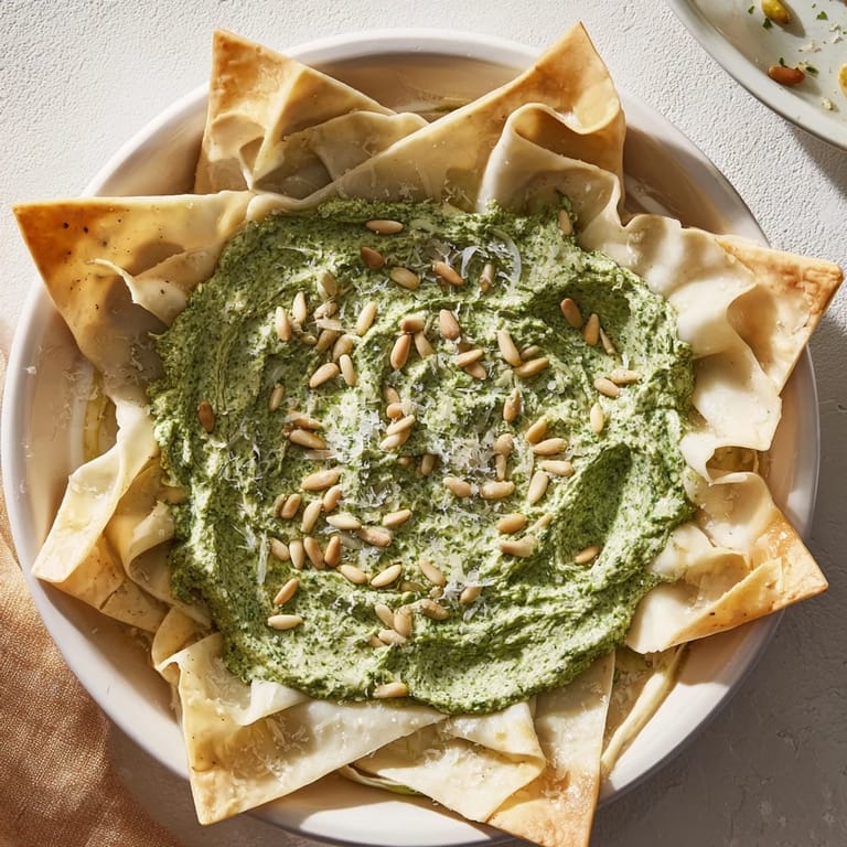 Festive star-shaped pesto dip appetizingly presented, perfect for dipping with cracker-like edges.