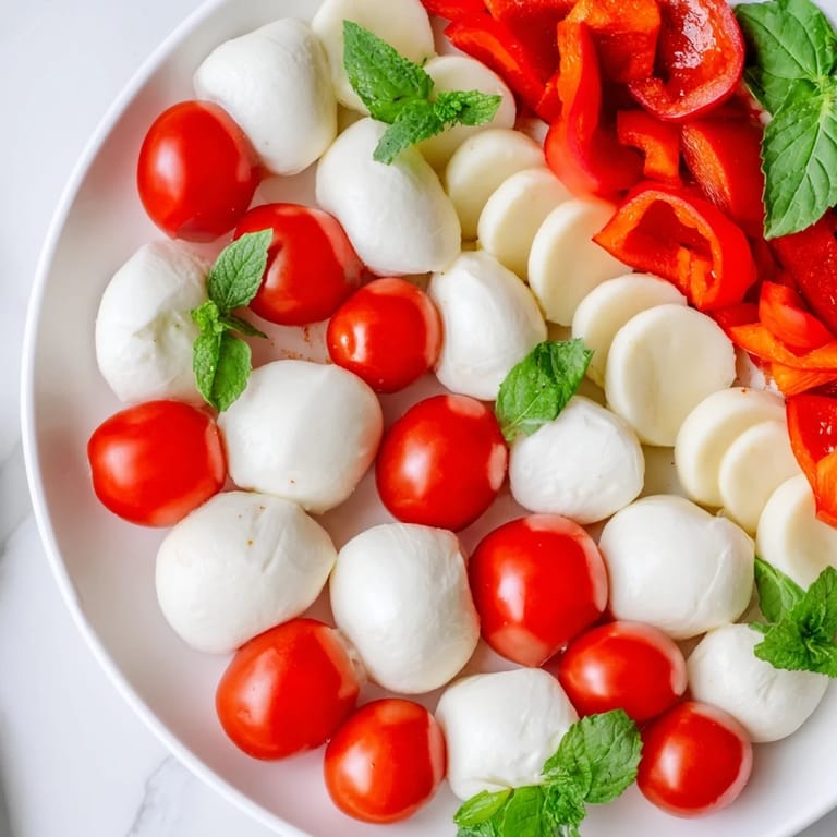 Delicious Peppermint Stripe Celebration—a gorgeous, striped platter arranged with fresh fruit and artisan cheeses.