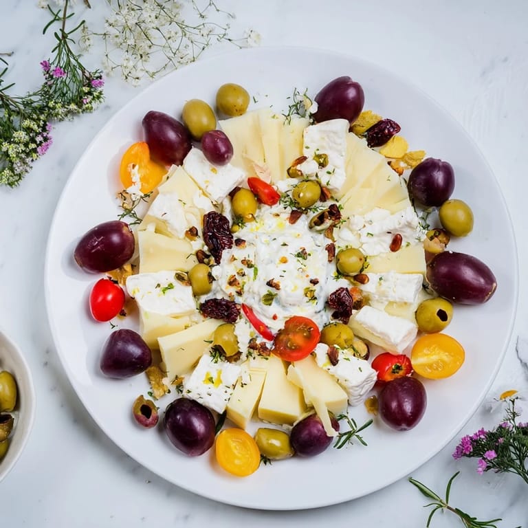 An Evergreen Wreath Board overflowing with colorful grapes, cheeses, and olives, perfect to serve.