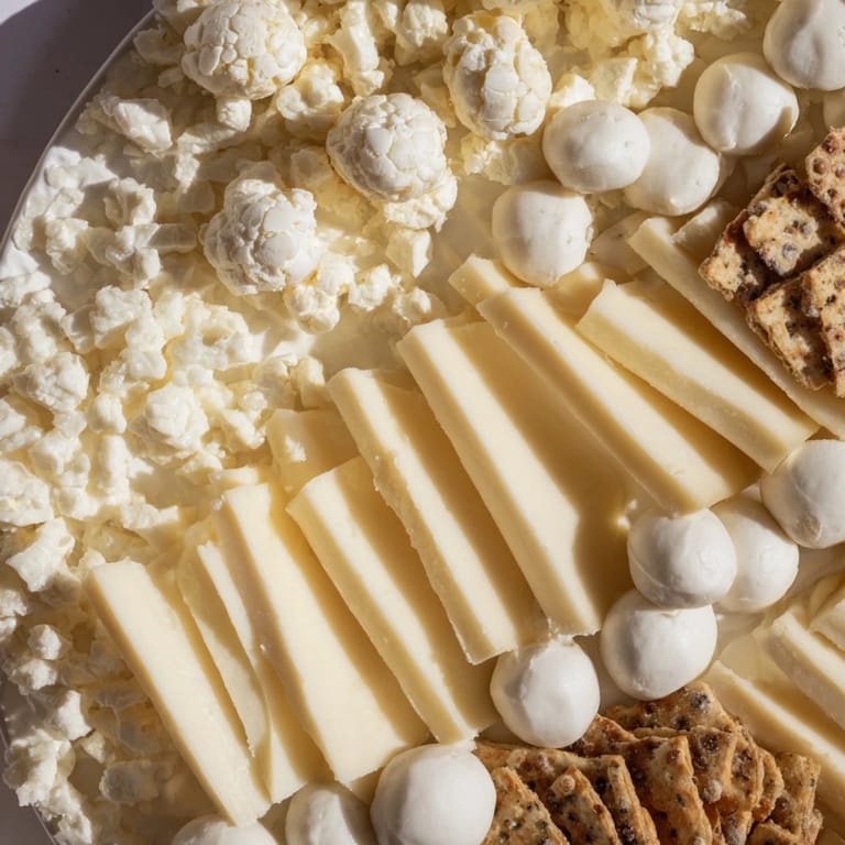 This Santa's Beard and Hat Board includes a white cheese beard and a vibrant red charcuterie hat—a delicious and visually appealing snack.