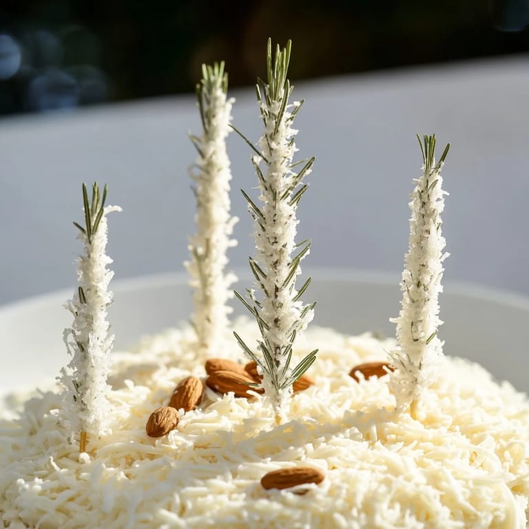 Get ready for the holidays with a beautiful Frosted Pine cheese board featuring almonds, cheddar, and rosemary.