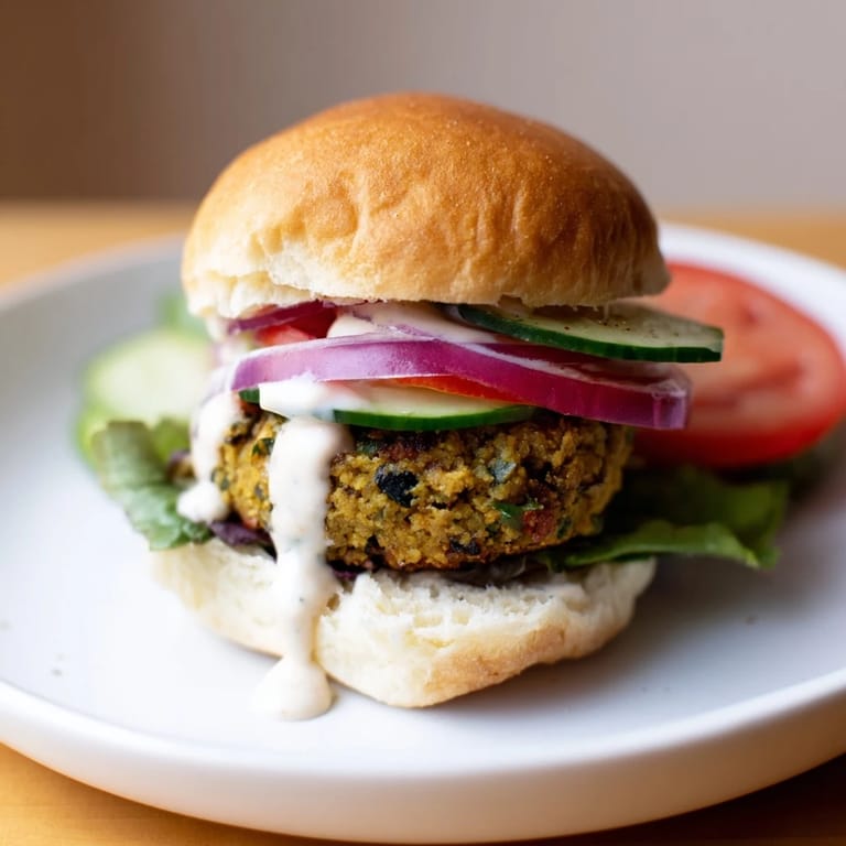 Close-up of freshly baked falafel sliders, with vibrant toppings, perfect for a vegetarian meal.