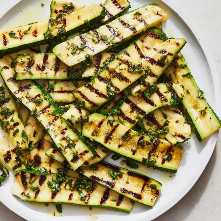 Freshly grilled Garlic Herb Grilled Zucchini, a healthy vegetarian side dish perfect for summertime grilling.