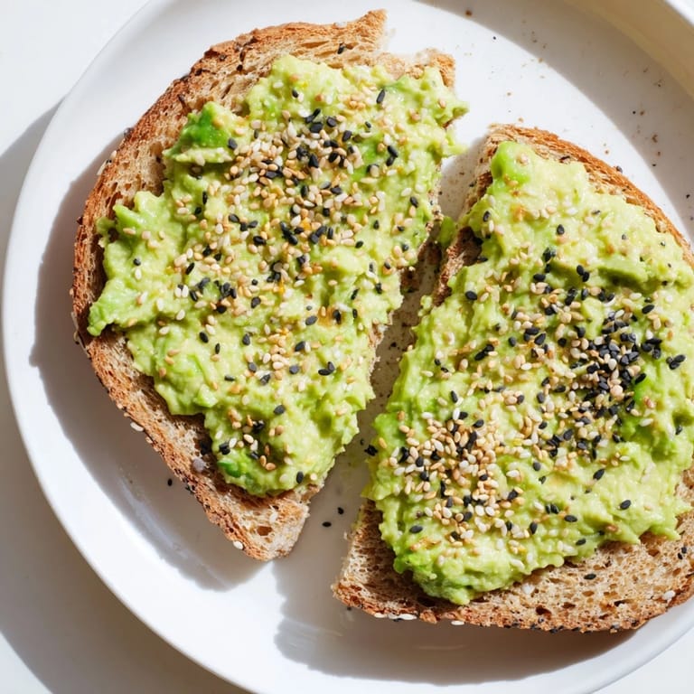 Golden-brown avocado toast with everything bagel seasoning, ready for a delicious American breakfast.
