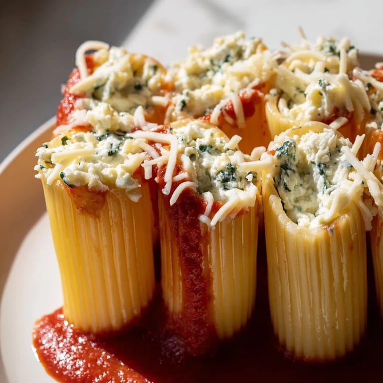 A close-up of a delicious, cheesy Honeycomb Pasta Bake, baked until the mozzarella is perfectly browned.