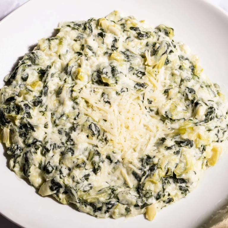 Warm Spinach Artichoke Dip, a flavorful appetizer, perfect for sharing at a gathering.