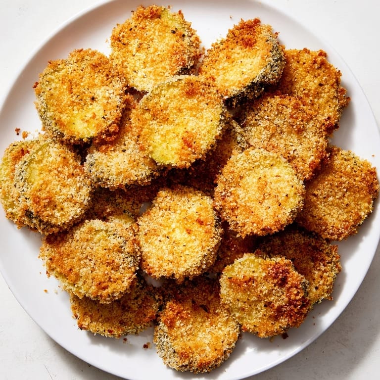 Plate of perfectly cooked crispy fried pickles ready to dip in ranch, a tasty snack.