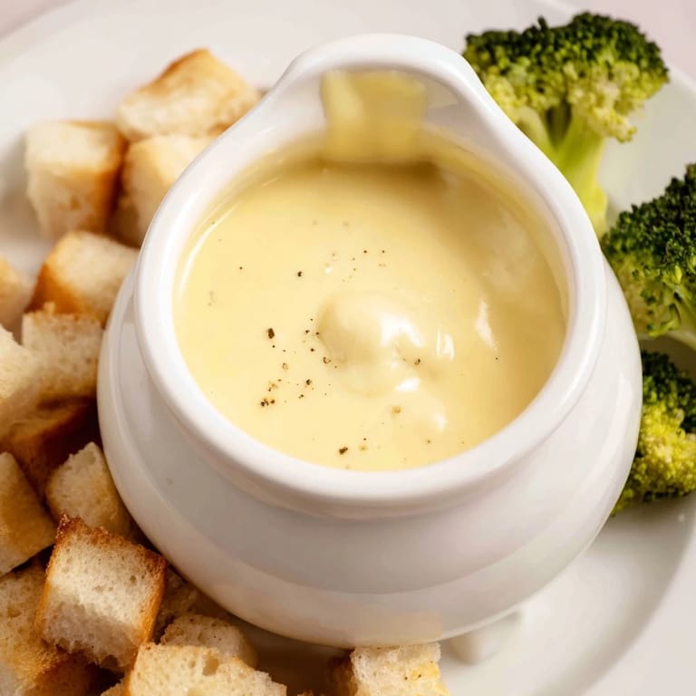 Melting pot of Swiss cheese fondue, a bubbling delight, ready for a cozy dinner with friends and family.