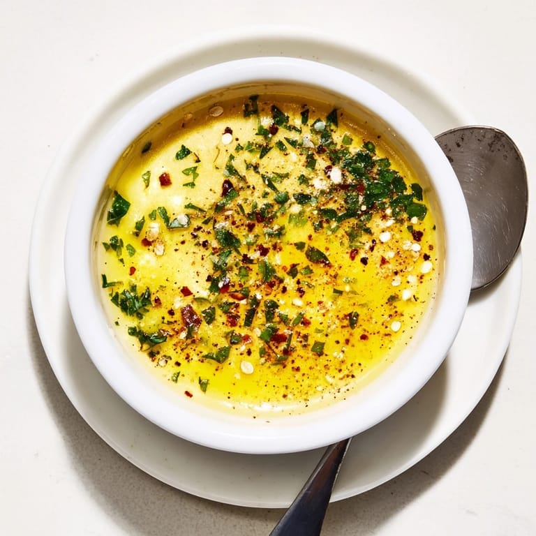 Golden cowboy butter sauce bubbling in a saucepan with garlic and fresh herbs, ready to be spooned over roasted vegetables or seafood.