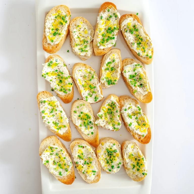 Freshly baked baguette slices brushed with olive oil, generously spread with creamy vodka butter for a sophisticated cocktail party bite.