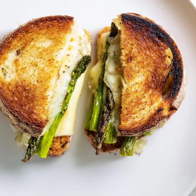 This Asparagus & Brie Grilled Cheese features oozing creamy cheese, crisp bread edges, and fresh asparagus spears for a light lunch.  