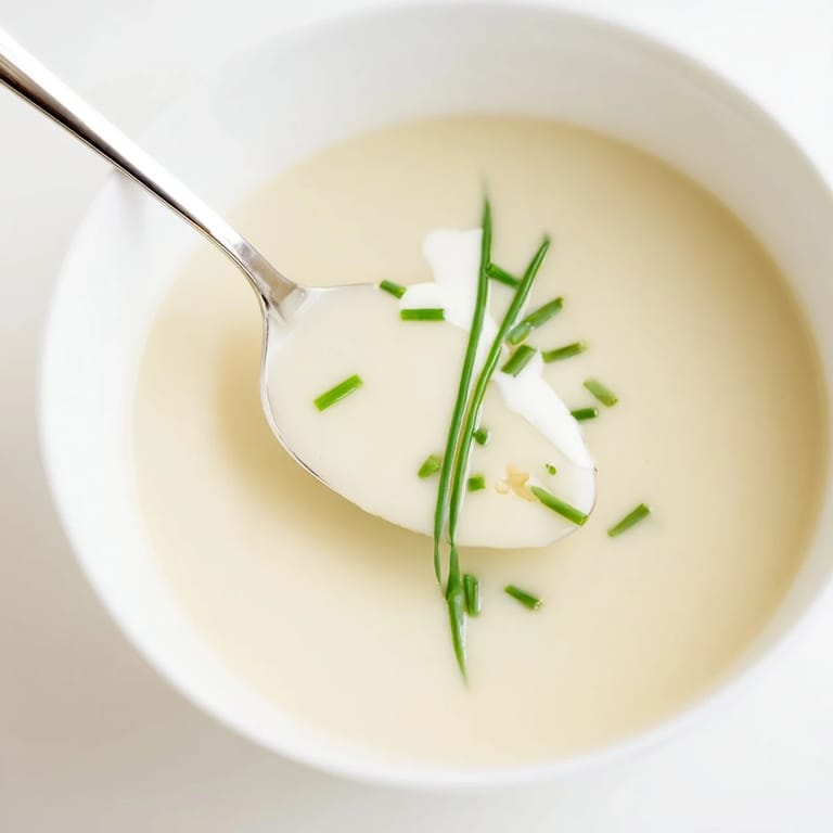 A warm bowl of celery root bisque served beside crusty bread for dipping.  