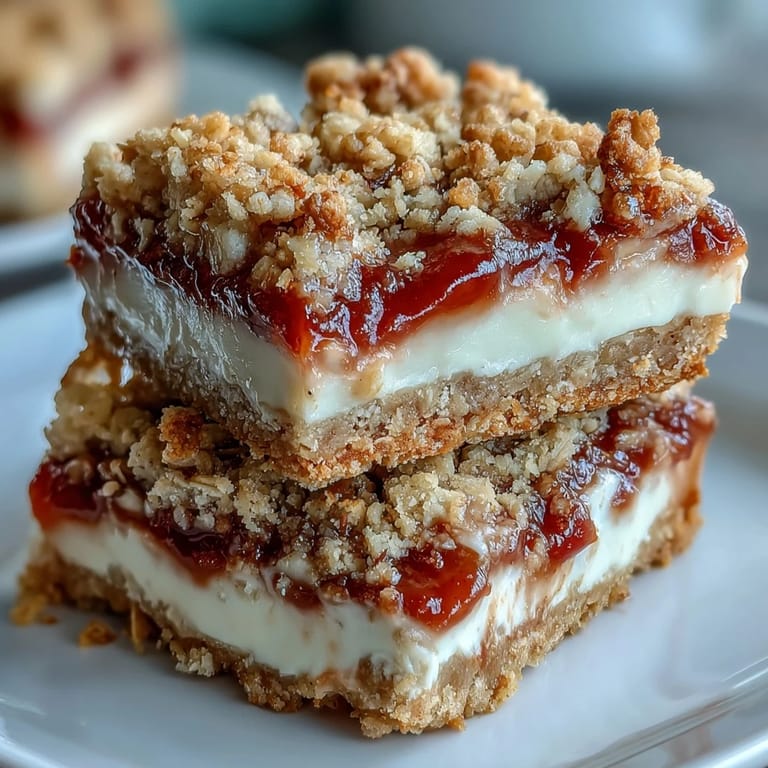 Freshly cut Rhubarb and Custard Crumble Bars served on a plate, ready for afternoon tea.