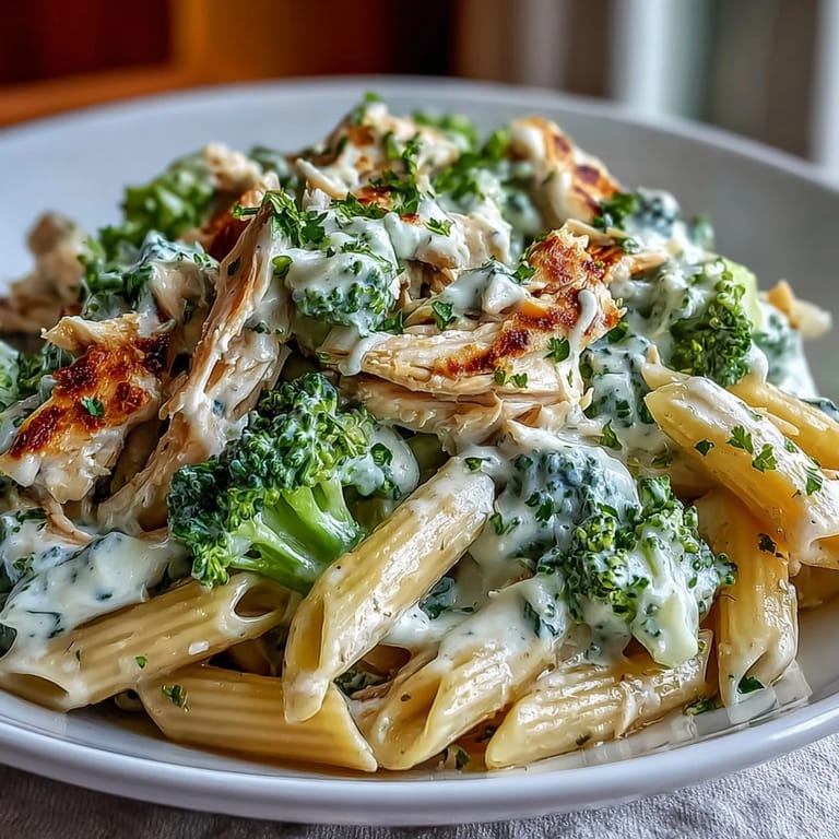Garlic and lemon-scented skillet of High Protein Rotisserie Chicken Broccoli Pasta topped with grated Parmesan cheese.